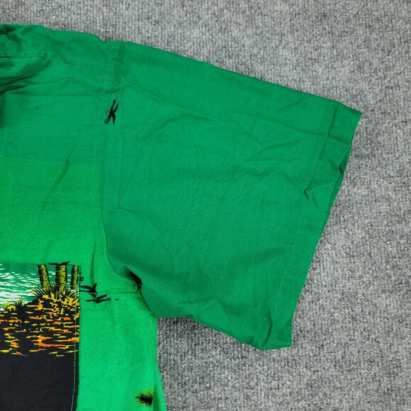Caribbean Fashions Button Shirt Men 2XL Green AOP Graphic Short Sleeve Pocket - Picture 7 of 14